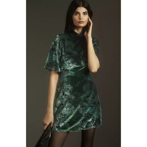 Anthropologie Green Floral Mini Dress